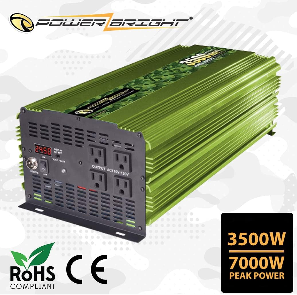 3500 Watt Power Inverter, Easy to Install DC 24V to 120V AC Car Inverter w/Four AC Outlets, LCD Digital Display & Wireless Remote Control - CE Approved