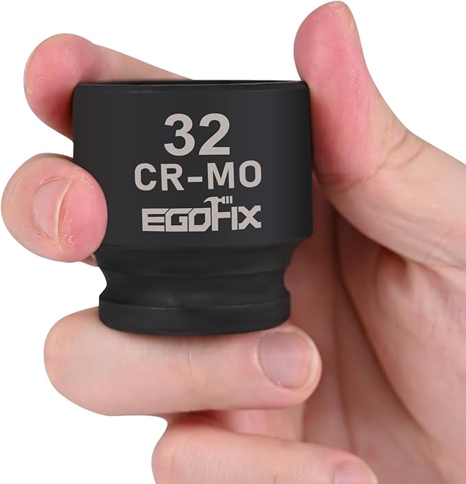 1/2" Drive Standard Impact Socket, 32mm Metric Socket, Axle Nut Socket Heat-Treated CR-MO Anti-Rounding 6 Point for Easy Removal of Axle Shaft Nuts