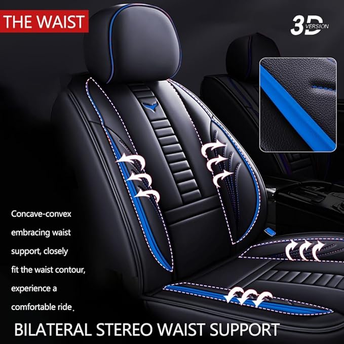 for Toyota RAV4 2008-2025 Car Seat Covers, Full Coverage Customized Seat Covers Premium Leather Waterproof Stain-Resistant Easy to Install (Full Set, Black&Blue)