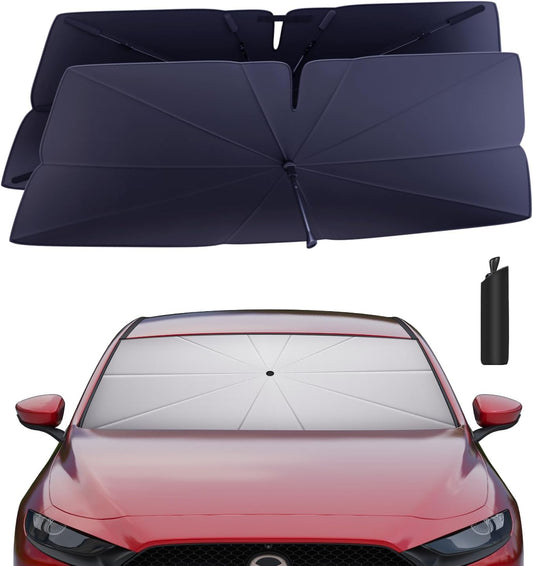 Windshield Sun Shade Umbrella for 2019-2025 Mazda 3 Accessories: Custom Fit 240T Silver, Double Thickened, Foldable Sunshade Window Sun Visor, Ultimate 99% UV Blocking for Sedan, Hatchback, Turbo