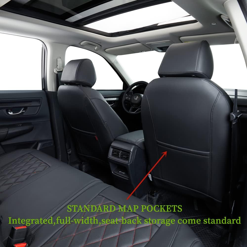 coverdream CRV Seat Covers Custom Fit for 2017 2018 2019 2020 2021 2022 Honda CRV LX, EX, SE, EX-L,Touring,Hybrid,Full Coverage Waterproof Leatherette Car Seat Protector(Full Set,Red/Black)