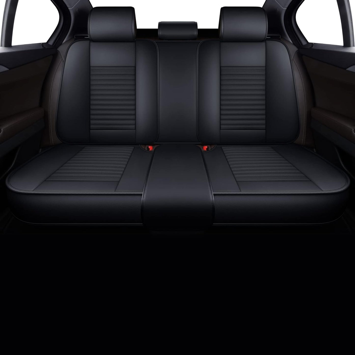 LINGVIDO Car Seat Covers, Breathable and Waterproof Faux Leather Automotive Seat Covers for Cars SUV Truck Sedan,Universal Anti-Slip Seat Cover with Backrest (Rear Seat, Black-Blueline)