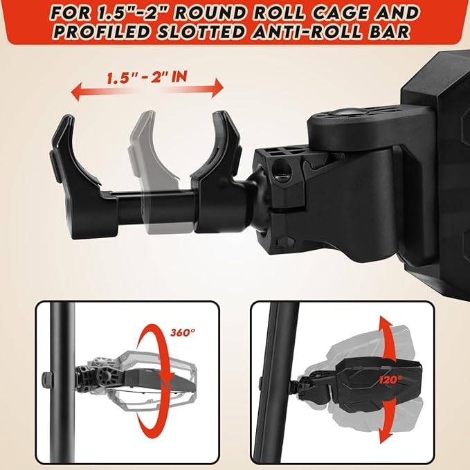 UTV Side Mirrors,UTV Mirror Automatic Folding and Resetting in The Event of Collision,Fits 1.5"-2"Roll Bars Compatible with Polaris RZR,Can Am X3, Honda Pioneer, Kawasaki Mule, Cfmoto Zforce
