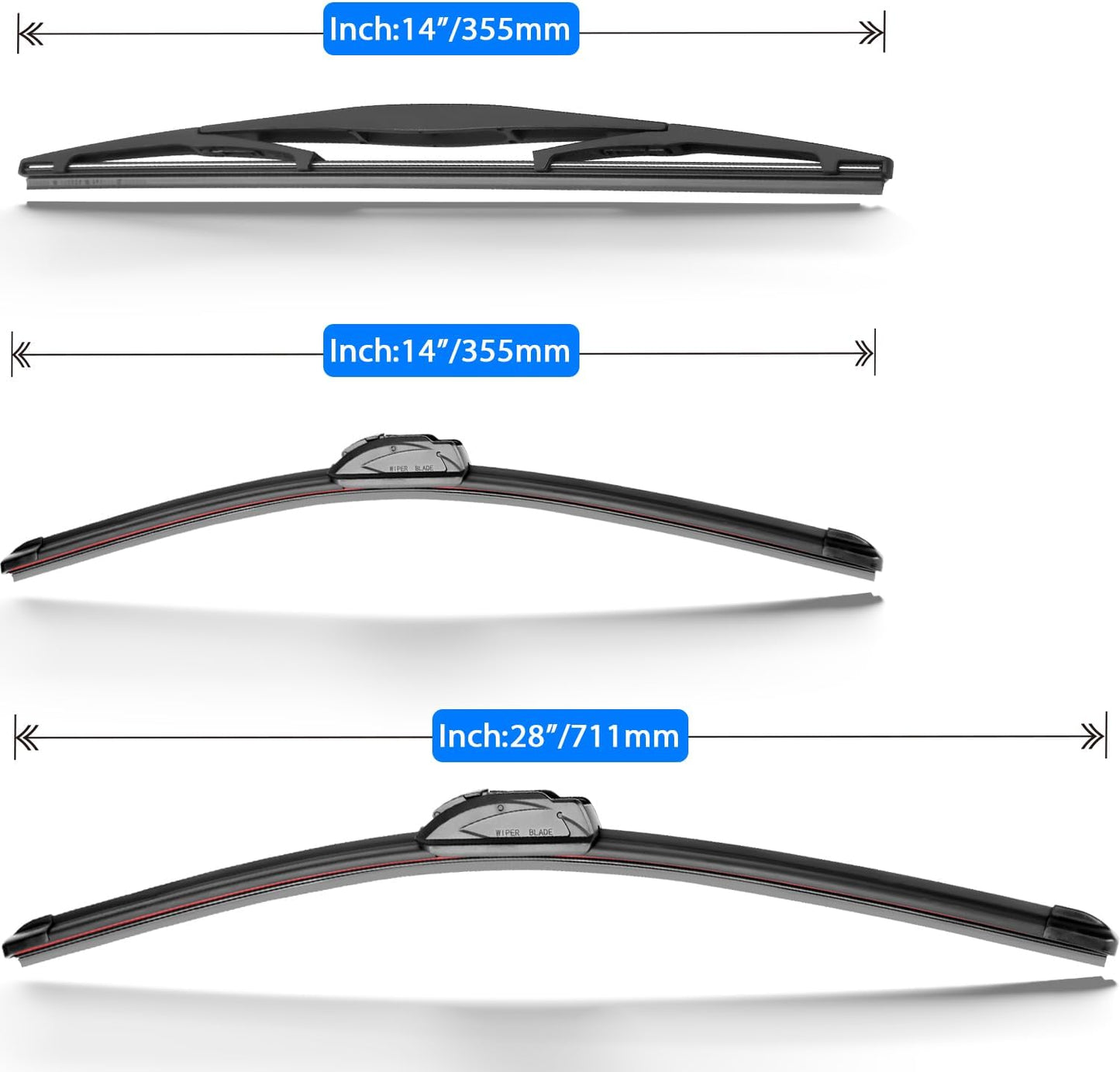 Windshield Wiper Blades Replacement for 2009-2020 Honda Fit Original Factory Quality Front Rear Wipers Blade Set for My Car - 28" 14" 14" (Pack of 3)