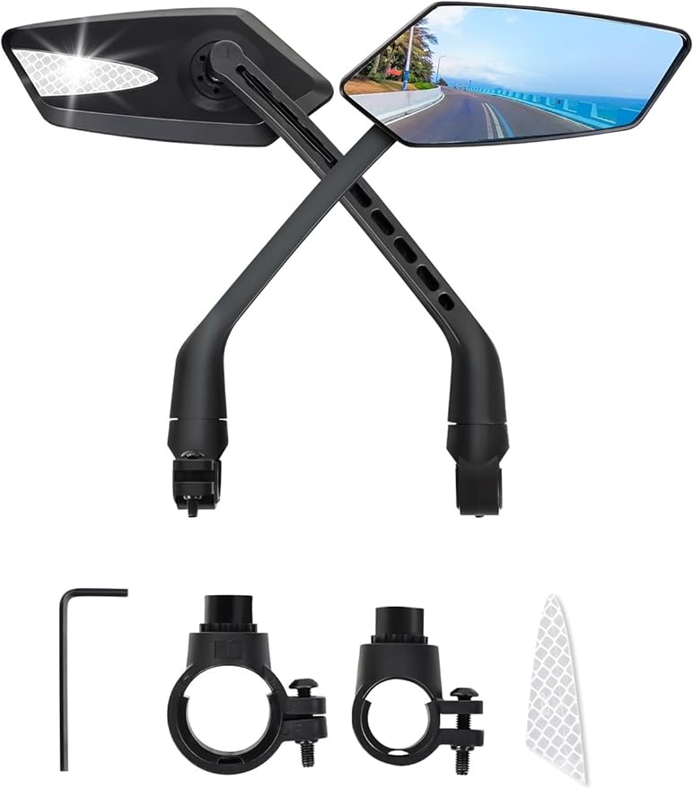 2 Pack Anti-Glare Convex Handlebar Bike Mirror with 2 Reflective Stickers, Wide Angle UHD Rearview Glass, Safe Universal Accessories for Bicycle Ebike Scooter Motorcycle Snowbike