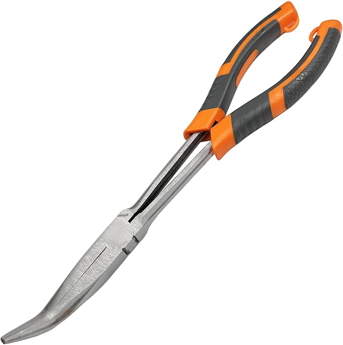 11 Inch Long Needle Nose Pliers - 1 Piece Set of Long Handle Pliers - 45° Curved Steel Designed for Machinists, Technicians and Contractors