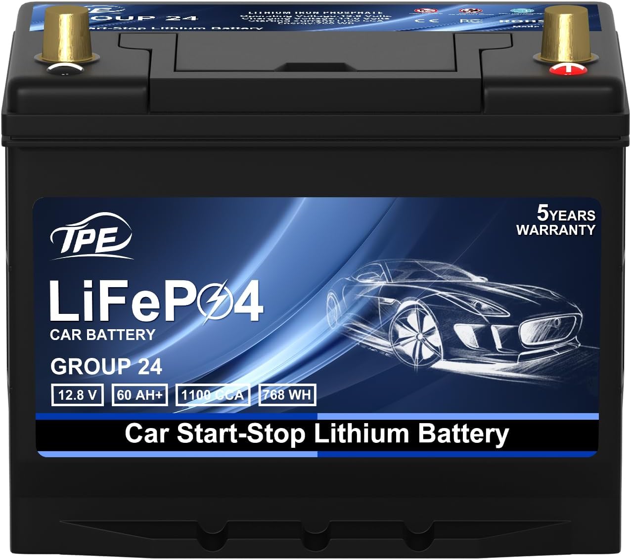 TPE GROUP G24 Lithium Car Battery - High Capacity, 12V, Maintenance-Free, Long-Lasting for Reliable Power