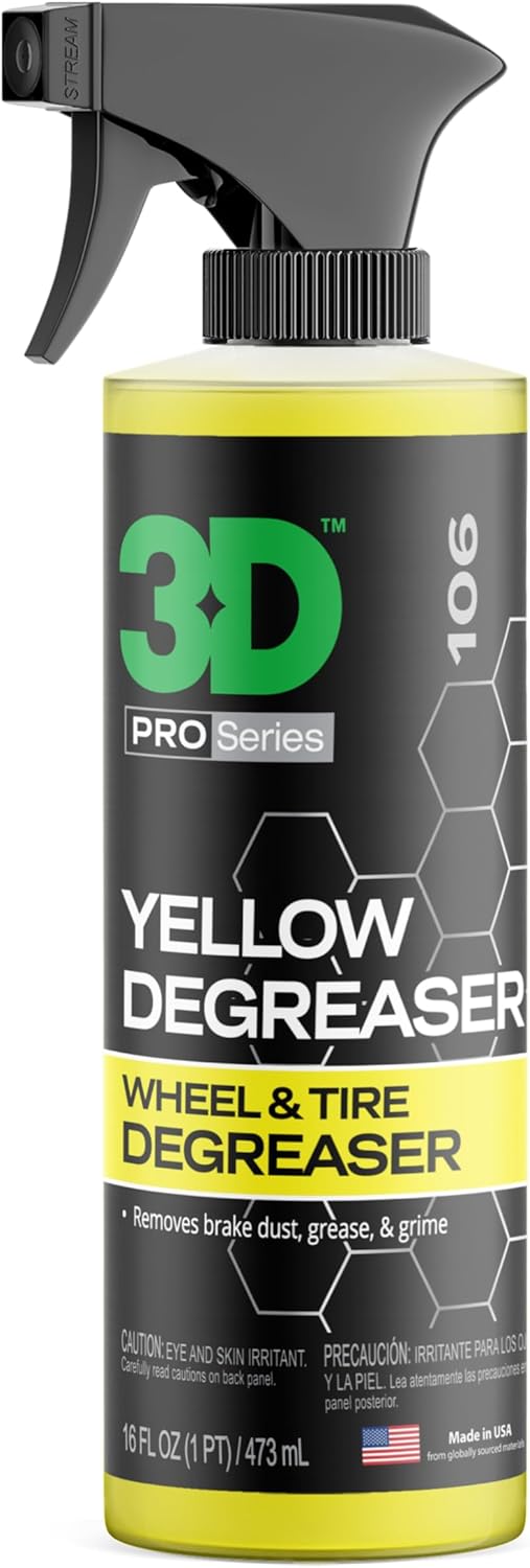 3D Yellow Degreaser – Non-Acid Wheel & Tire Cleaner Spray for Brake Dust, Grime & Tire Dressings – Safe for All Wheels & Whitewalls - 16 oz