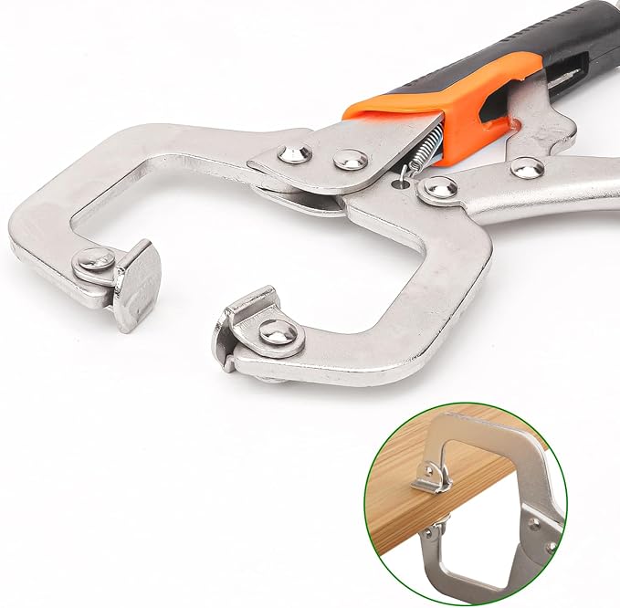 6 Pack 6 Inch C-Clamp Locking Pliers with Rubber Handle, 6 Inch C-Clamps Face, Heavy Duty C Clamp Locking Pliers, Adjustable C Clamps for Woodworking and Home Improvement