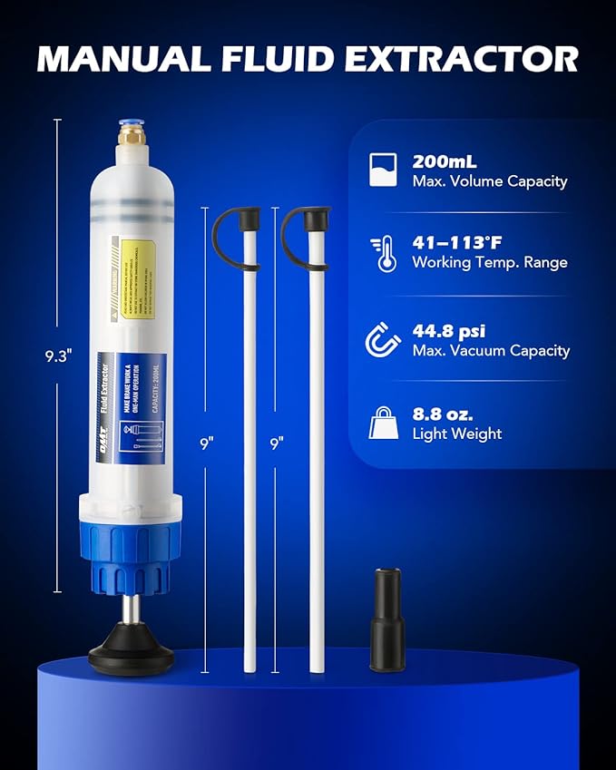 Orion Motor Tech Oil Extractor Pump, 200mL Manual Fluid Extractor for Power Steering Transmission Gear Oil & Brake Fluid Transfers, Auto Syringe Pump for ATV Boat Automotive with Flexible Hoses, Blue