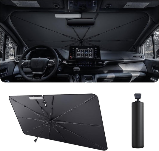 2025 Upgrade Car Windshield Sun Shade Windshield Sunshade Umbrella [Star Fabric] Protect Car from Sun Rays&Heat Damage Keeps Vehicle Cool, Spring Structure Edge Fits Sedans,SUVs,Trucks,Hatchbacks (L2)
