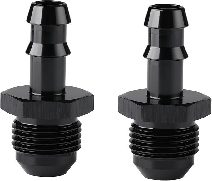 8AN Male Flare to 3/8 Hose Barb Straight Fitting Adapter Aluminum Black 2PCS