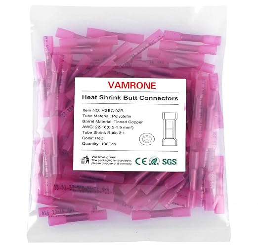 Heat Shrink Butt Wire Connectors, 100Pcs 22-16 AWG Red Insulated Waterproof Electrical Wire Connectors Automotive Marine Grade Wire Crimp Terminals Butt Splices, Ideal for Boat, Truck, Red