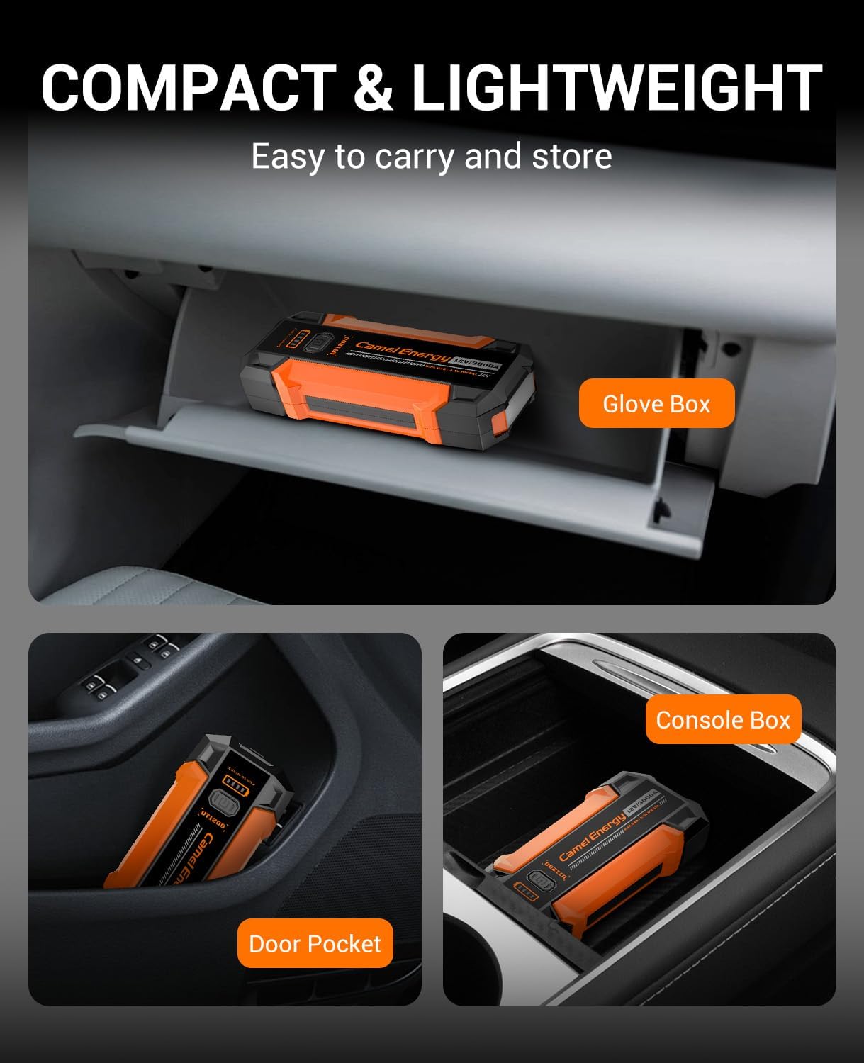 Portable Jump Starter 3000A Peak Car Battery Pack, 12V Jump Box up to 9.0L Gasoline and 7.0L Diesel Engine with Lights and Jumper Cable, 500 Lumen Lights