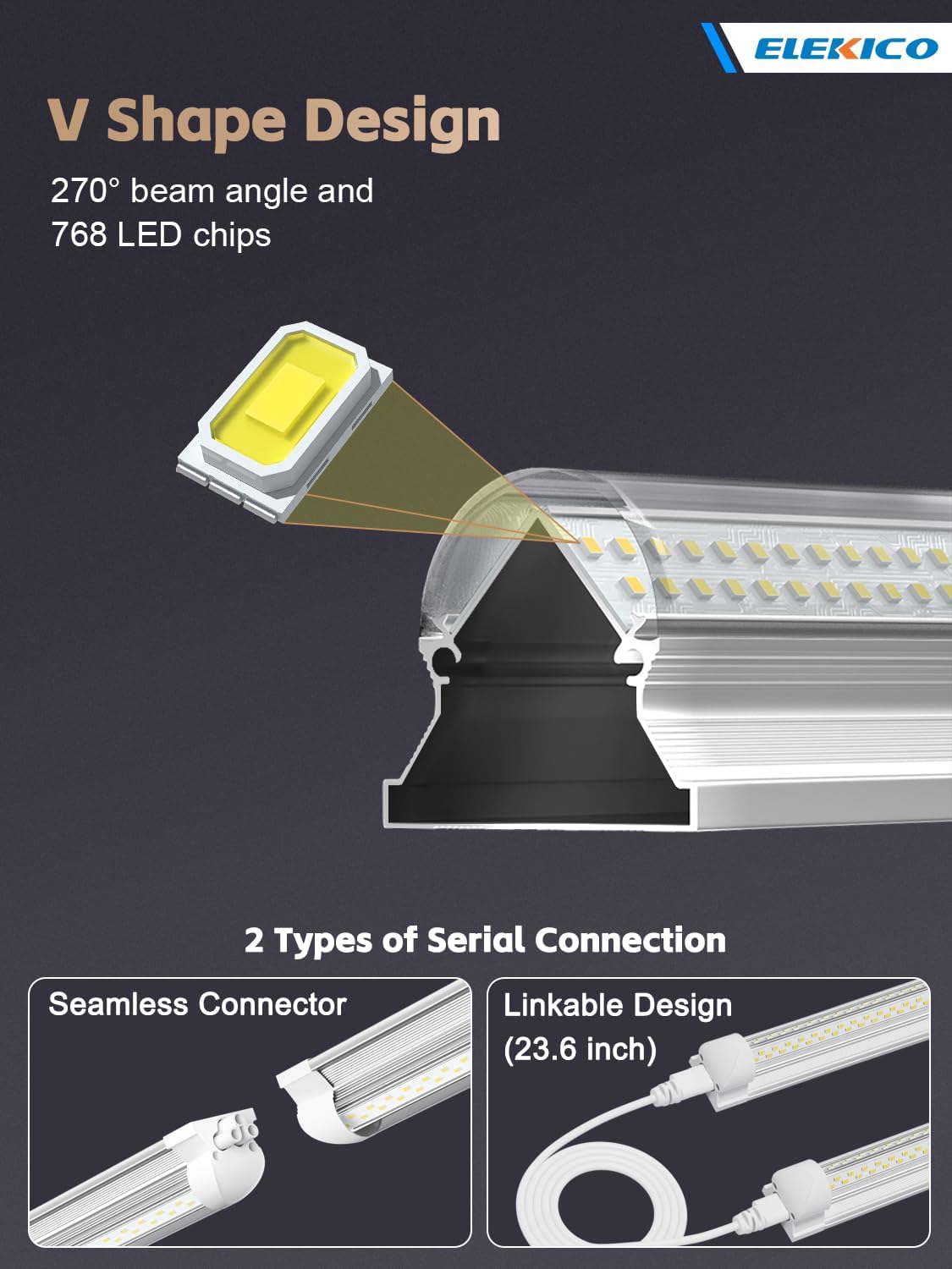 12 Pack Super Bright 100w 8ft Led Shop Light, 15000lm 5000k V Shape 8' Led Shop Lights 8ft, Linkable 96" 8 Foot Shop Lights for Garage Workshop Shop Warehouse Lighting