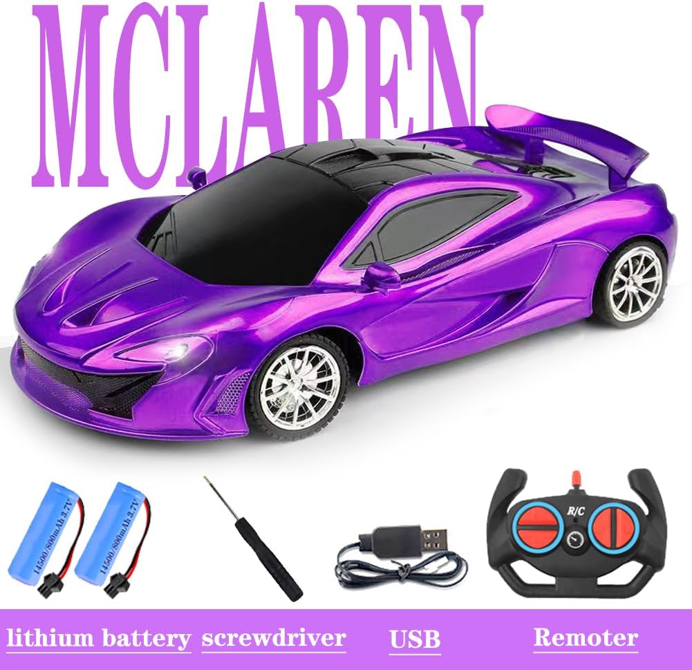 Remote Control Car for Girls, RC Sport Racing for Kids Hobby Toy, 2.4GHz Electric Power On Road High Speed Drift Model Vehicle with Led Headlight and Controller Rechargeable,Xmas Birthday Gifts Purple