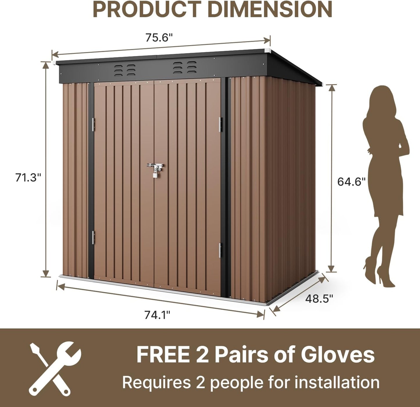 Bealife Outdoor Storage Shed Clearance, Metal Outdoor Storage Cabinet, Waterproof Tool Shed, Lockable Backyard Shed for Garden, Patio and Lawn (Brown, 6' x 4')