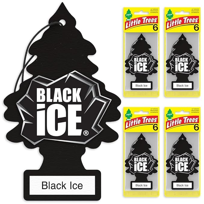 LITTLE TREES Car Air Freshener | Hanging Tree Provides Long Lasting Scent for Auto and Home | Black Ice, 24 Air Fresheners