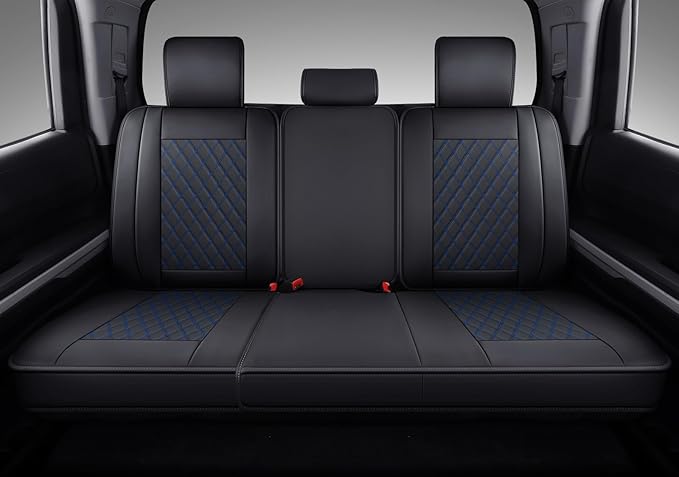 Coverado Tundra Seat Covers, Back Leather Car Seat Covers for Trucks, Automotive Seat Covers Protector Custom Fit 2007-2021 Toyota Tundra(Rear Seat Cover/Blue)