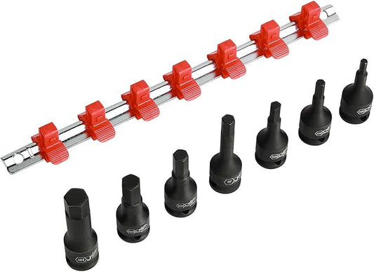 Jetech 3/8 Inch Drive Hex Bit Impact Socket Set, 7PCS Heavy Duty Metric Size 4/5/6/7/8/10/12mm, Including Steel Storage Rack