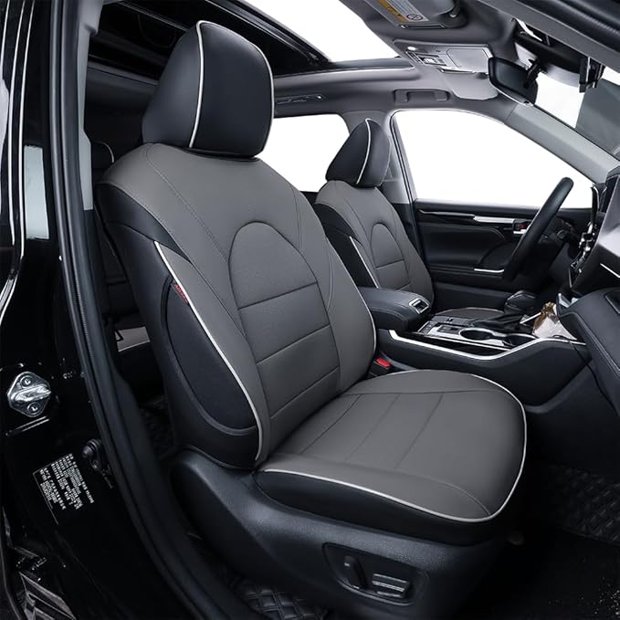 EKR Camry Car Seat Covers for Toyota Camry 2018 2019 2020 2021 2022 2023 2024 Hybrid XLE,Hybrid XSEWaterproof Leather Car Seat Cover Full Set for Trucks SUV-Faux Leather (Black/Gray)