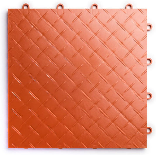 Big Floors RaceDeck Diamond Plate Design, Durable Interlocking Modular Garage Flooring Tile (Orange, 12 Pack of 12 x 12" Tiles)