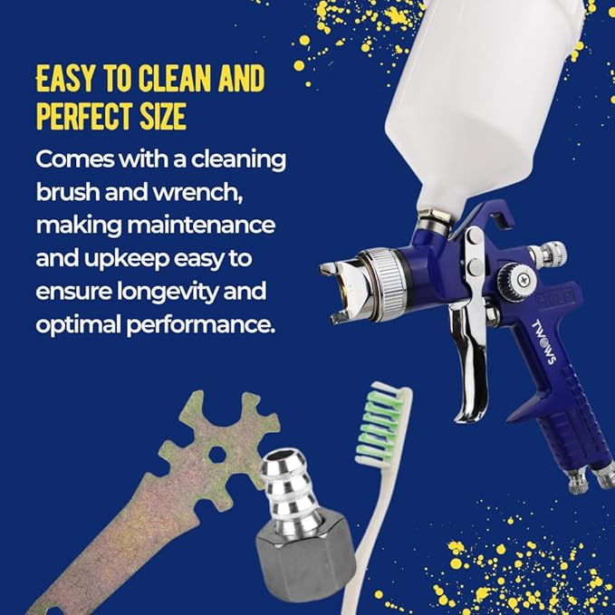 TWOWS HVLP Air Spray Gun with 1.4mm Nozzle, Air Valve Regulator & 600ml Capacity Cup, Gravity, Paint Gun H827 Professional for Automotive, House Painting, Furniture, Wall Painting