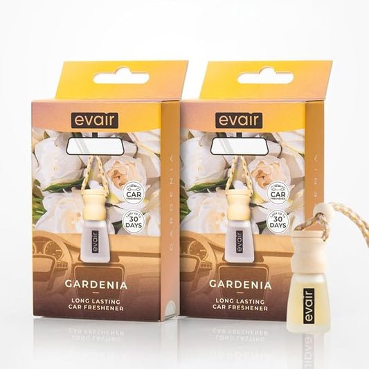 Evair Gardenia Scent For Car Air Freshener | Hanging Air Fresheners with Wooden Diffuser - Long Lasting Fragrance from Essential Oil - 2 Pack