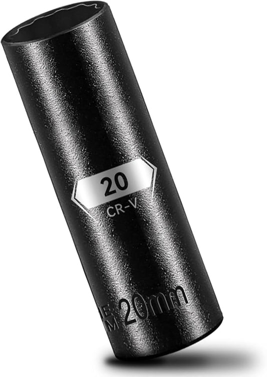 BLACKROBOT 20 mm 12-Point Deep Impact Socket, 1/2 Inch Drive, Metric, Cr-V Steel With Black Manganese Phosphate Coating