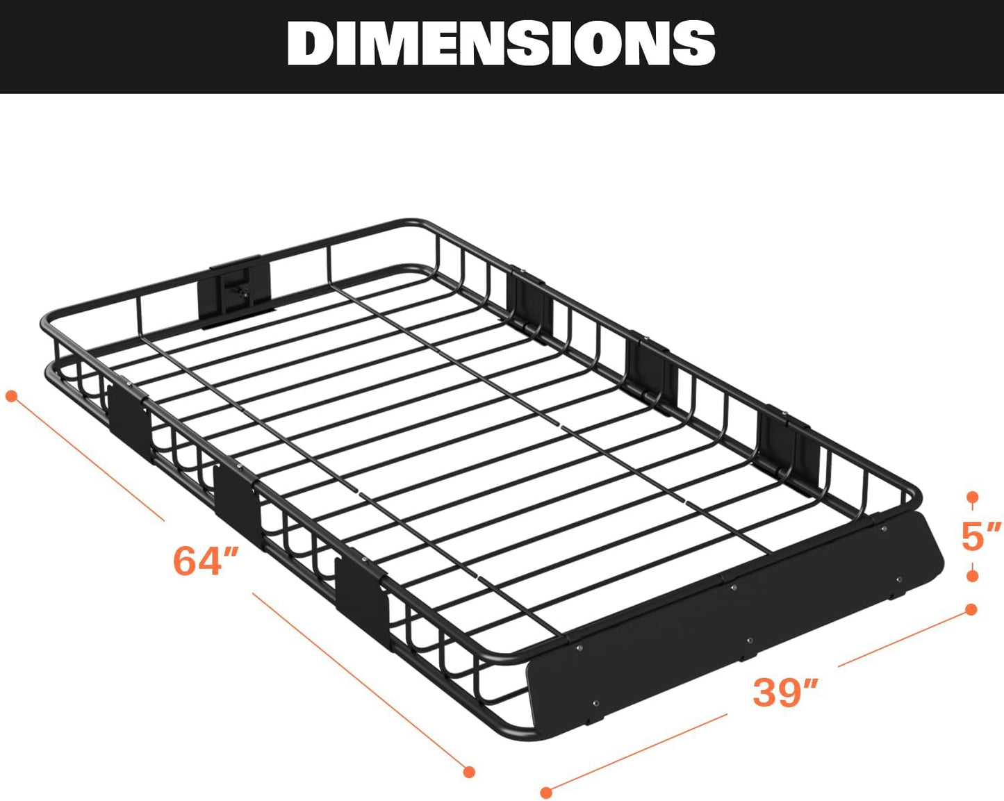 WEIZE 64" x 39" x 5" 200lb Heavy Duty Roof Rack Carrier Basket with Waterproof Bag, Cargo Net and Ratchet Straps, Universal Car Top Luggage Holder for SUV, Truck