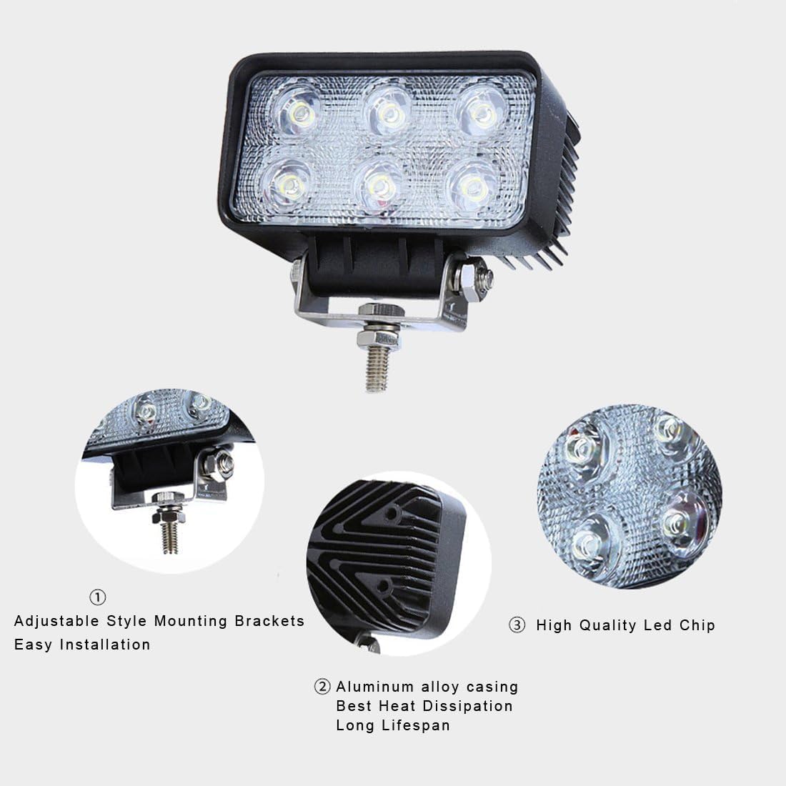 2PACK 18W Rectangle High Power 12/24 volt LED Work Light, 2400LM Foglight Waterproof Flood Driving Light for Tractor,Truck,ATV,Boat, 4x4 Offroad