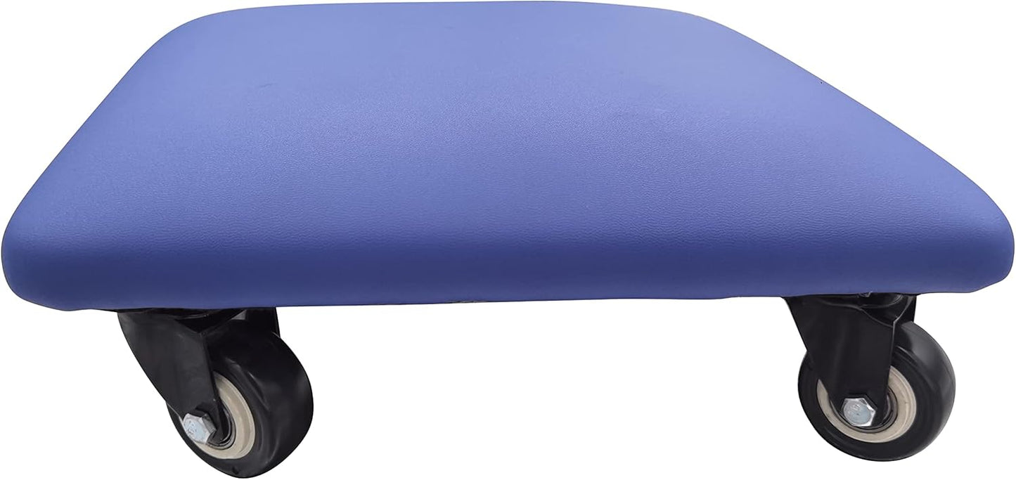 Roller Seat 360 Degree Rotating Low Stool with Wheel Chair PU Leather Universal Swivel Wheels Stool for Home Office Fitness and Garage (Square Blue)