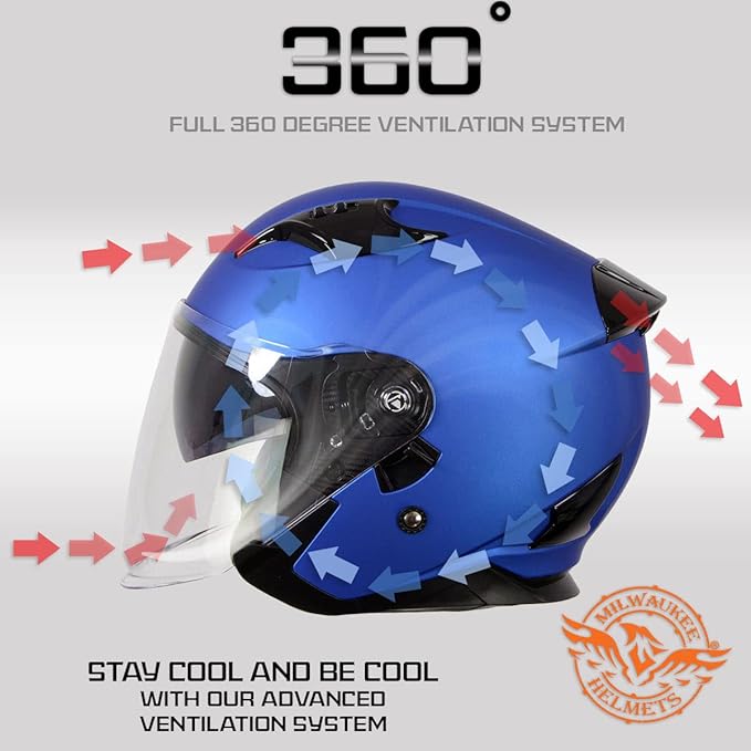 Milwaukee Helmets Open Face 3/4 Motorcycle Biker Rider Helmets MPH98XX - Large