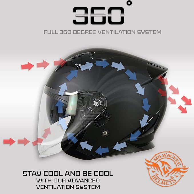 Milwaukee Helmets Open Face 3/4 Motorcycle Biker Rider Helmets MPH98XX - XX-Large