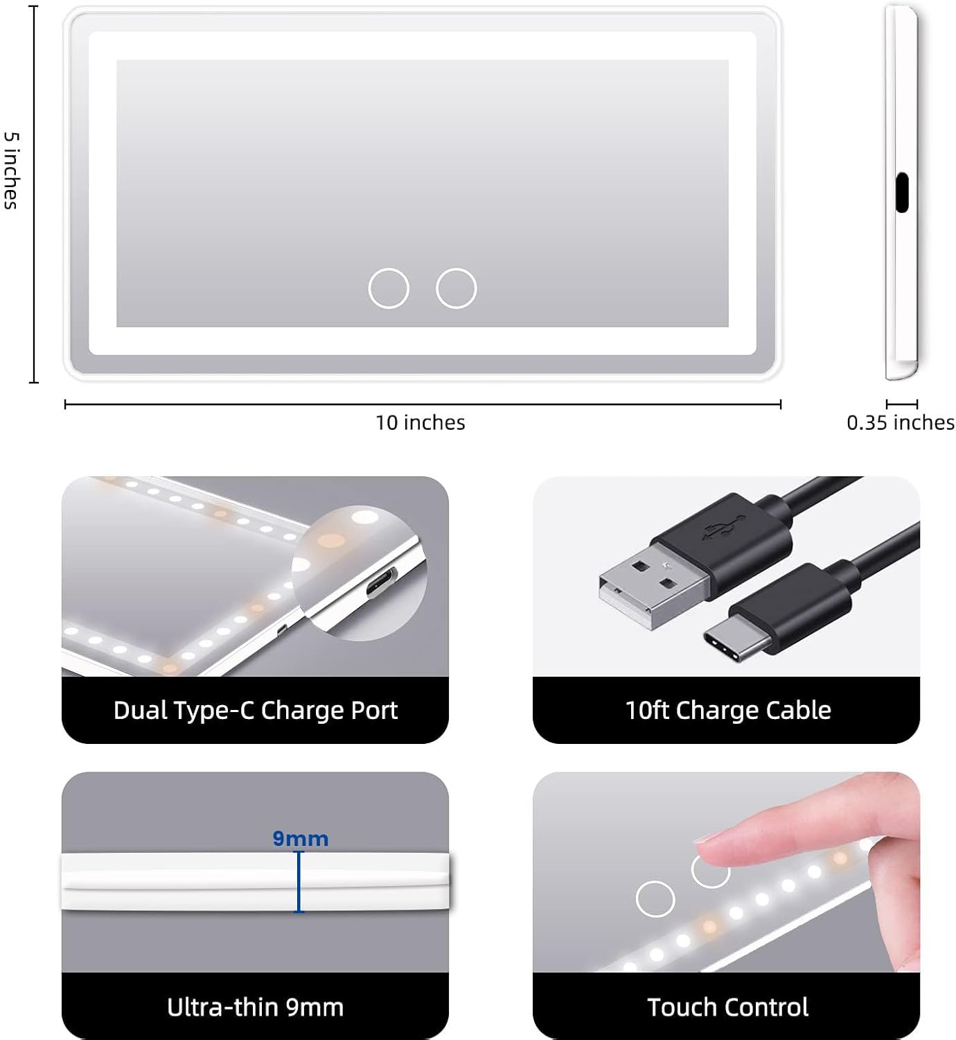 Car Sun Visor Vanity Mirror, 2 Pcs Rechargeable Makeup Mirror With 3 Light Modes & 60 LEDs - Dimmable Clip-on Rear View Sun-Shading Cosmetic, Universal for Car SUV Truck