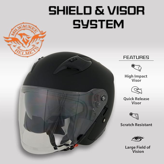 Milwaukee Helmets Open Face 3/4 Motorcycle Biker Rider Helmets MPH98XX - XX-Large