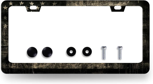 Vintage American Flag License Plate Frame USA Flag License Plate Holder Stainless Steel Funny Design with 2 Holes and Screws 12.3" x 6.3"