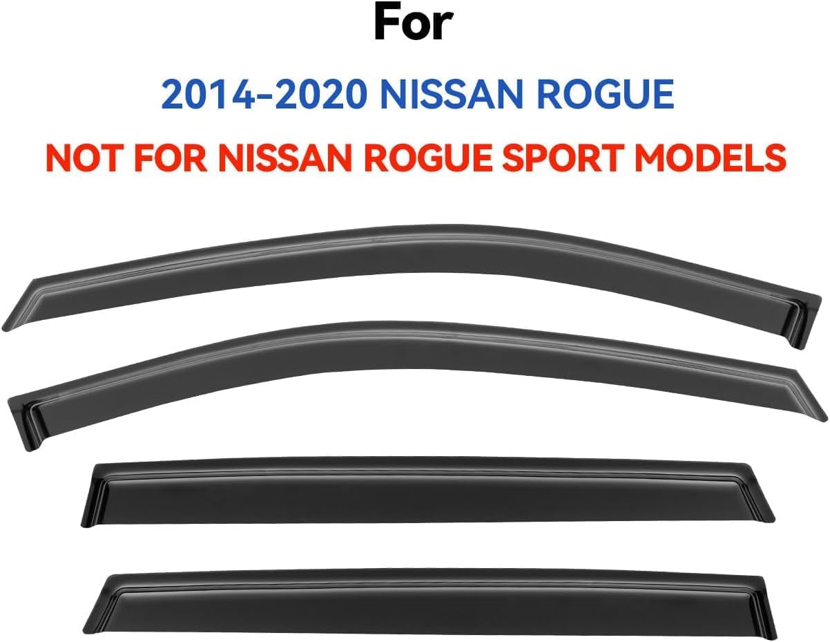 Window Visors Rain Guards for Nissan Rogue S SV SL 2014-2020, Out-Channel Window Vent Wind Deflectors Visors Shades for 14-20 Rogue (Excludes Rogue Sport Model)