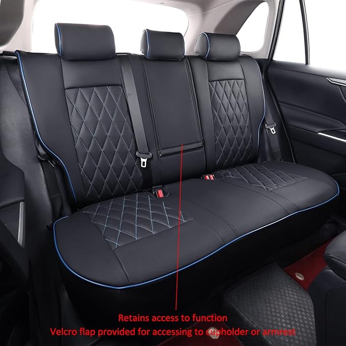 EKR Rav4 Seat Covers Custom Fit for Toyota Rav4 (for Hybrid) 2019-2025 LE,XLE,XLE Premium,Limited,Woodland Edition, Leather Truck Seat Cover Full Set for SUV,Faux Leather(Black with Blue Piping)