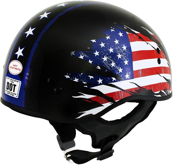Hot Leathers Advanced Motorcycle DOT Skull Cap Classic Half Helmets Biker HLT