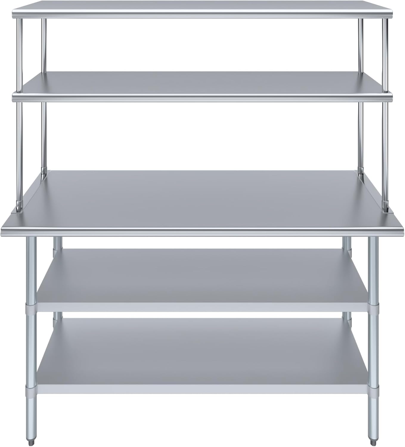 Amgood Stainless Steel Work Table with 2 Shelves | Metal Kitchen Prep Table & Shelving Combo (24" x 60" Table with 2 Shelves + 18" Overshelf)