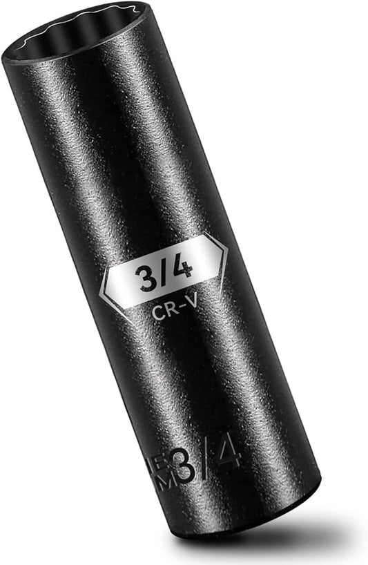 BLACKROBOT 3/4 inch 12-Point Deep Impact Socket, 1/2 Inch Drive, Metric, Cr-V Steel With Black Manganese Phosphate Coating