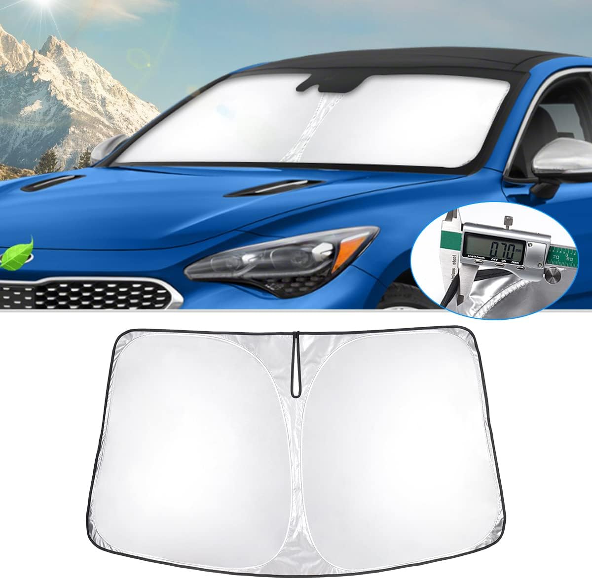 T TGBROS Windshield Sun Shade Custom Fit for 2018–2023 Kia Stinger Accessories Foldable Sun Shield Reflective Polyester Sun Visor Cover Block Heat and Sun Protection