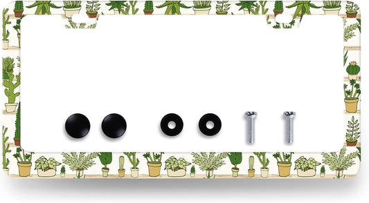 Cute Cactus License Plate Frame Tropical License Plate Holder Stainless Steel Funny Design Compatible with Standard License Plate for USA Canada 12.3" x 6.3" with 2 Screws