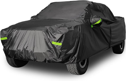 Pickup Truck Cover Waterproof All Weather, Outdoor Indoor Truck Protection Cover for Ford f150 / Chevy Silverado/Dodge Ram 1500, Truck Tarp Cover Black(Length Up to 210 inch)