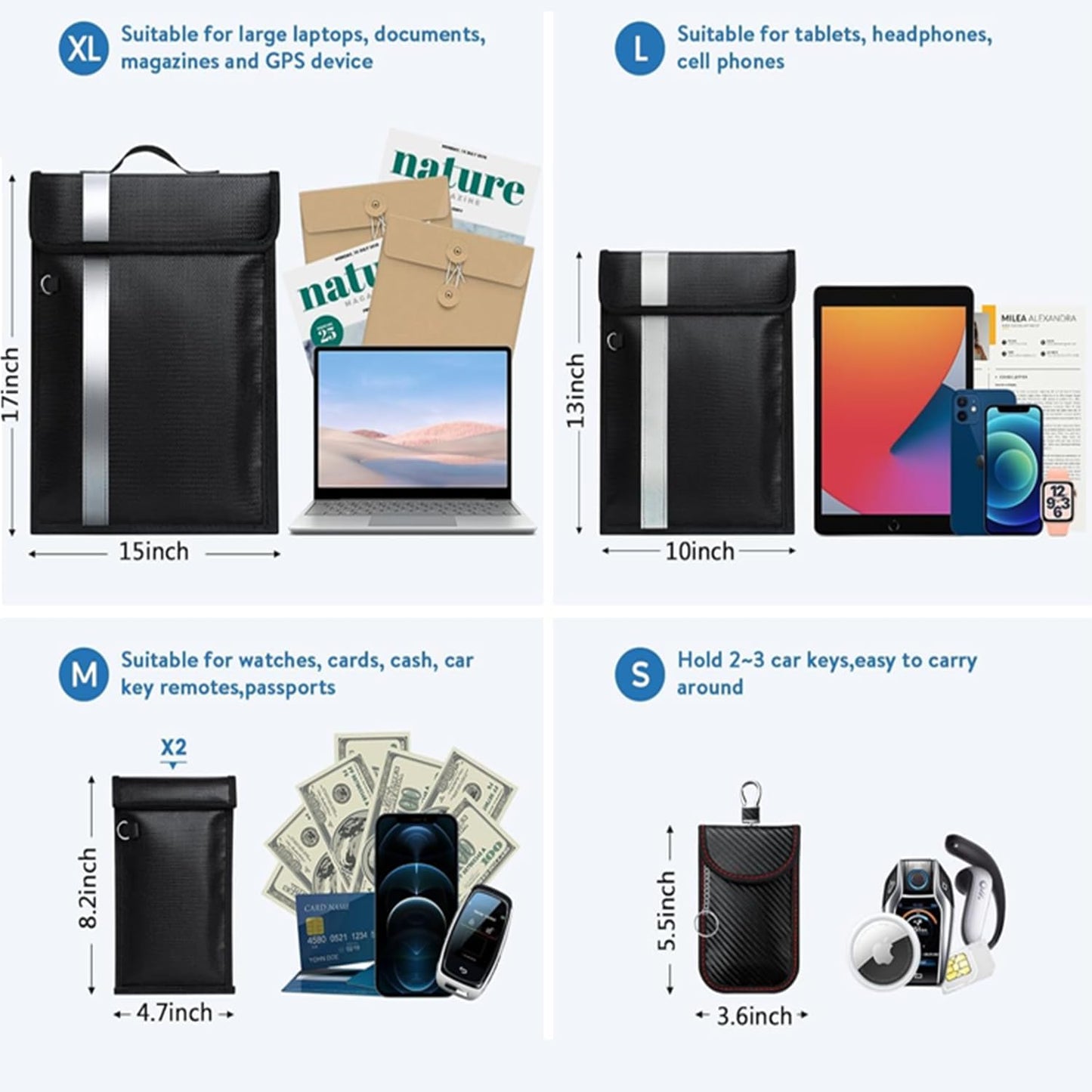 Faraday Bags,Anti-Tracking Faraday Bag For Phones&Laptops & Tablets & Car Keys,Fireproof & Waterproof EMP Bag,Faraday Cage With Handle