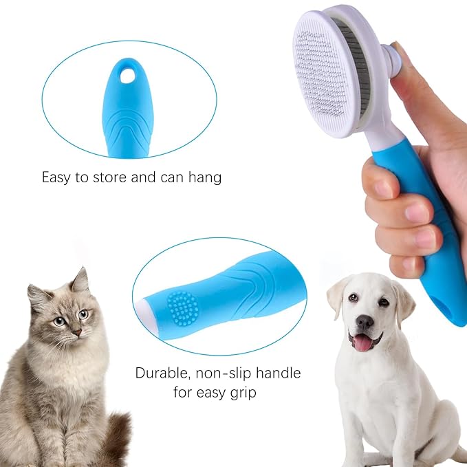 Cat Grooming Brush, Pets Skin Friendly Self Cleaning Slicker Brushes for Shedding Massage Dogs Cats Hair Gentle Remove Loose Undercoat with Long or Short Hairs for All Fur Type- UPGRADED