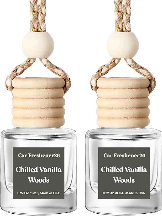 C Classy Car Air Freshener Hanging 2 Pack, Vanilla Woods Essential Oil Diffuser for Cars, Long-Lasting Fragrance, Cute Accessories, C ar Air Fresheners for Women & Men Gift, Made in USA