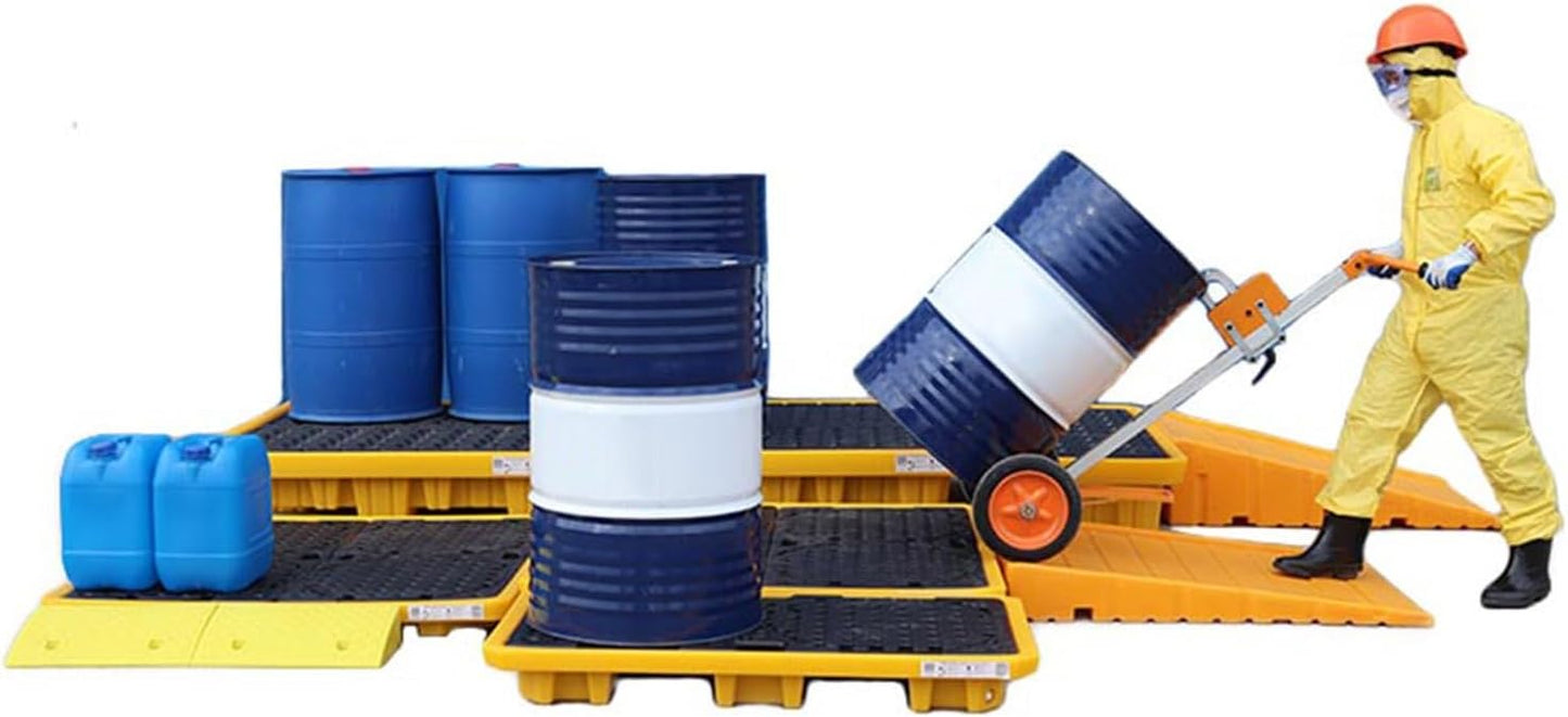 Drum Containment Spill Pallet, Industrial Nestable Oil Drums Leak-Proof Tray, Garage Storage Detachable Anti Slip Polyethylene Platform with Drain (Color : Yellow-2 Pack, Size : 26.6"x26.6"x