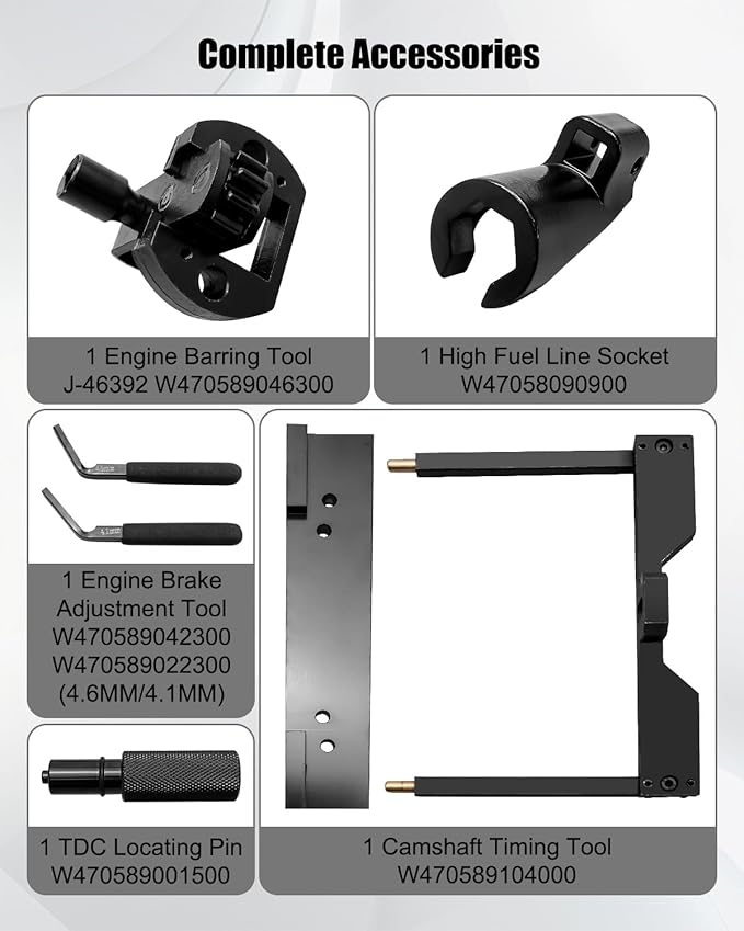 Engine Timing Tool Set Fit for Detroit Diesel DD15 DD16, Include TDC Locating Pin Camshaft Timing Tool Brake Adjustment Tool Barring Tool and Fuel Line Socket, Heavy Duty Steel